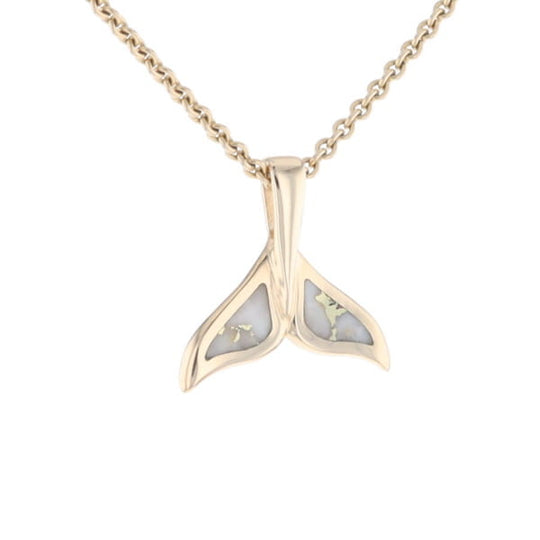 Whale Tail Gold Quartz Double Sided Inlaid Sea Life Pendant