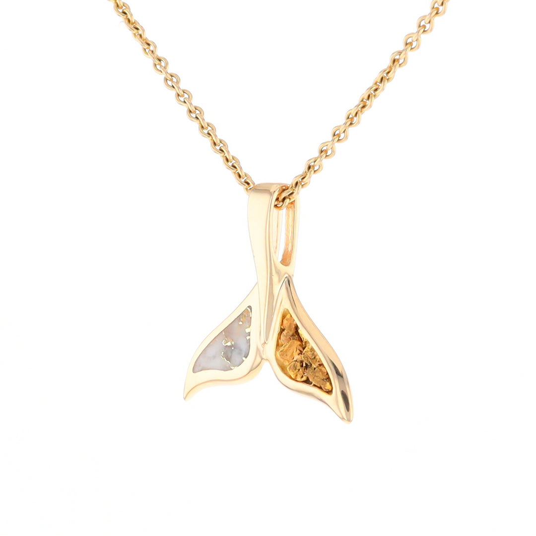 Whale Tail Necklaces Natural Gold Quartz and Nuggets Inlaid Pendant