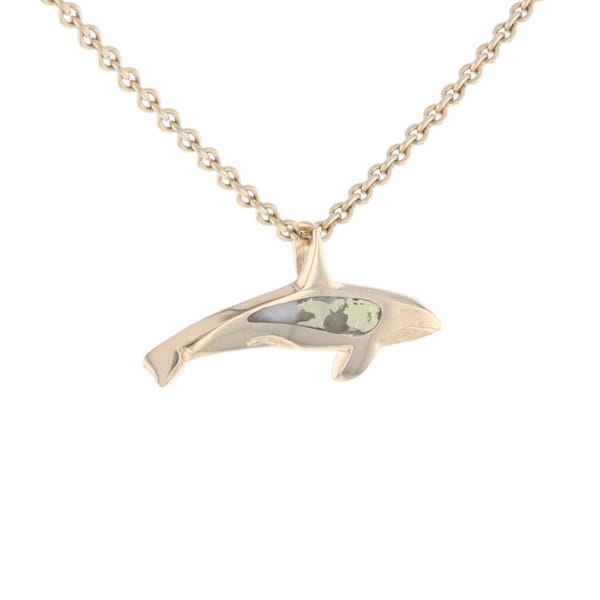 Gold Quartz Necklace Orca Killer Whale Inlaid Sea Life Pendant
