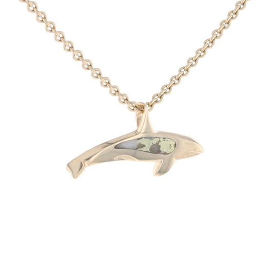Gold Quartz Necklace Orca Killer Whale Inlaid Sea Life Pendant