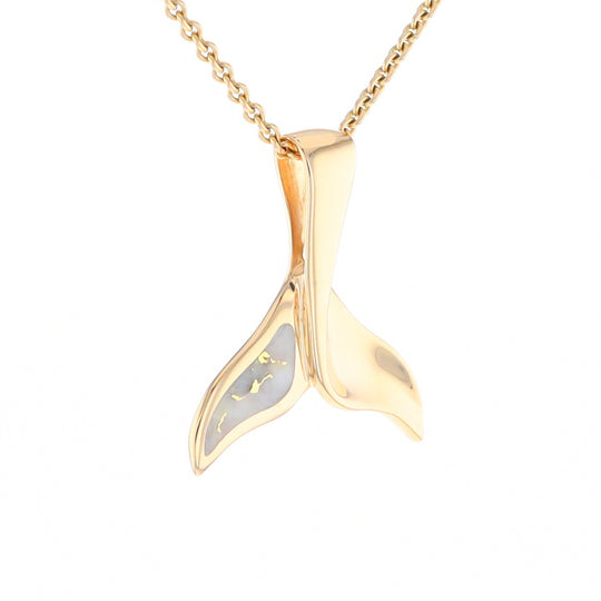 Whale Tail Gold Quartz Single Sided Inlaid Sea Life Pendant