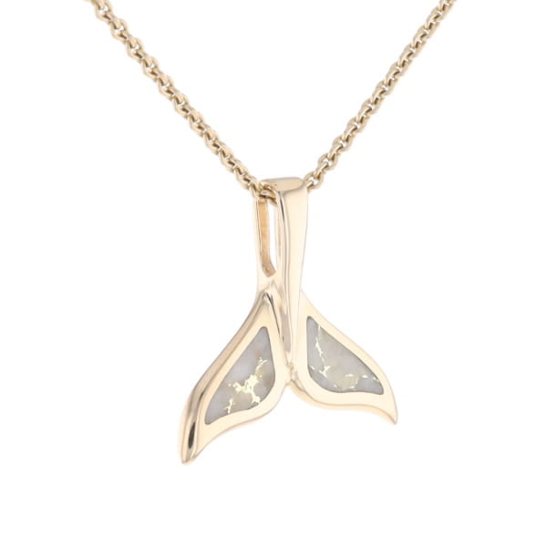 Whale Tail Necklaces Natural Gold Quartz Double Sided Inlaid Pendant