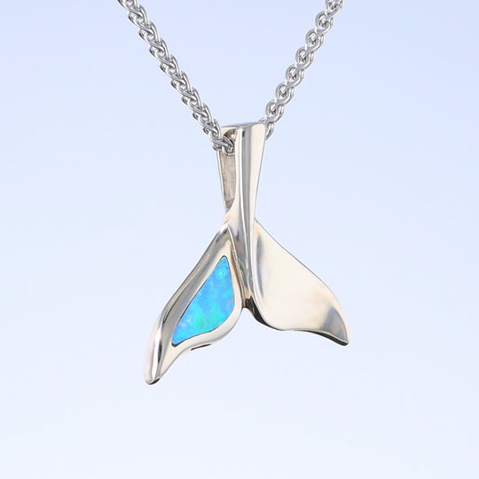 Whale Tail Pendant Natural Opal Single Sided Inlaid Sea Life Pendant