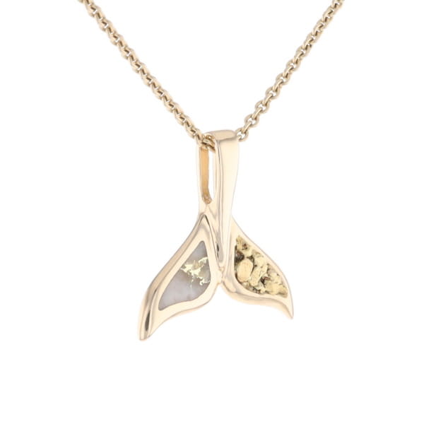 Whale Tail Necklaces Natural Gold Quartz and Nuggets Inlaid Pendant