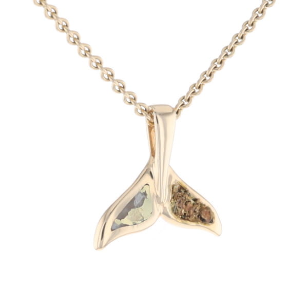 Whale Tail Necklaces Natural Gold Quartz and Nuggets Inlaid Pendant