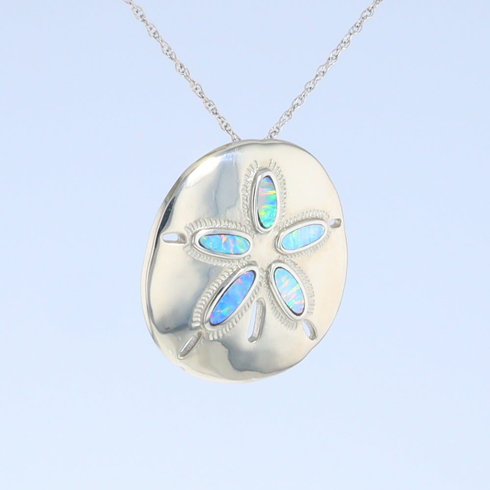 Opal Pendant Inlaid Realistic Sand Dollar Sea Life Design
