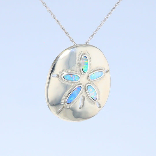 Opal Pendant Inlaid Realistic Sand Dollar Sea Life Design
