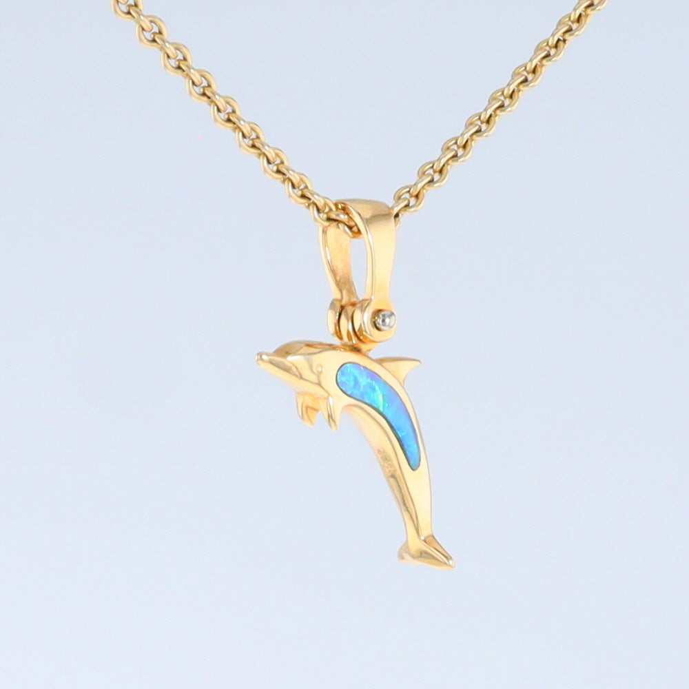 Opal Pendant Inlaid Realistic Dolphin Sea Life Design