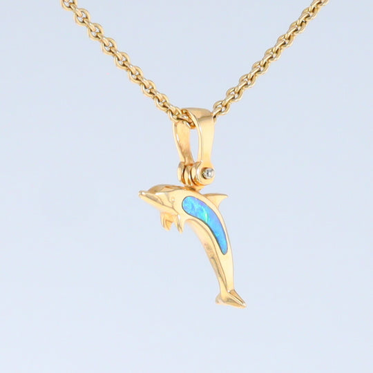 Opal Pendant Inlaid Realistic Dolphin Sea Life Design