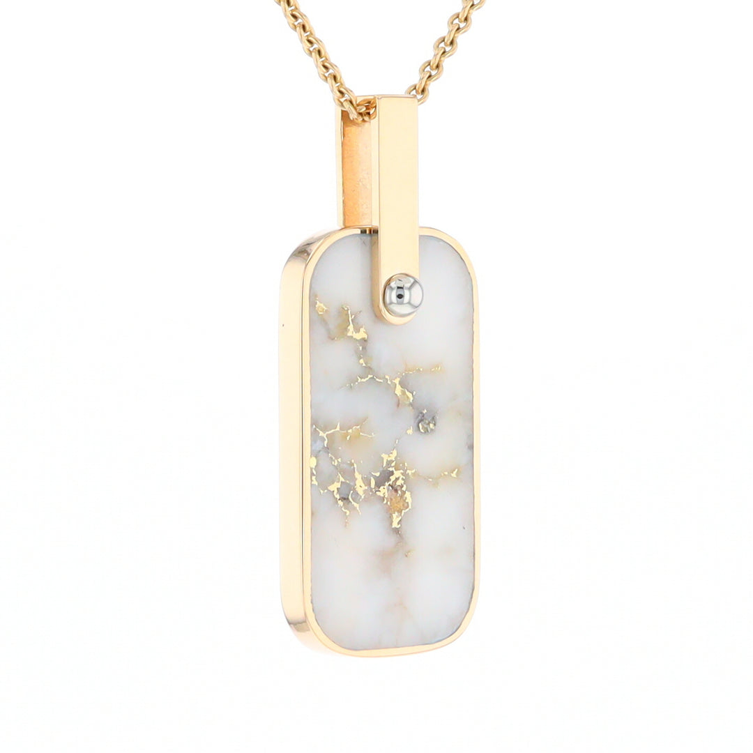 Gold Quartz Necklace Dog Tag Double Sided Inlaid Cross Pendant