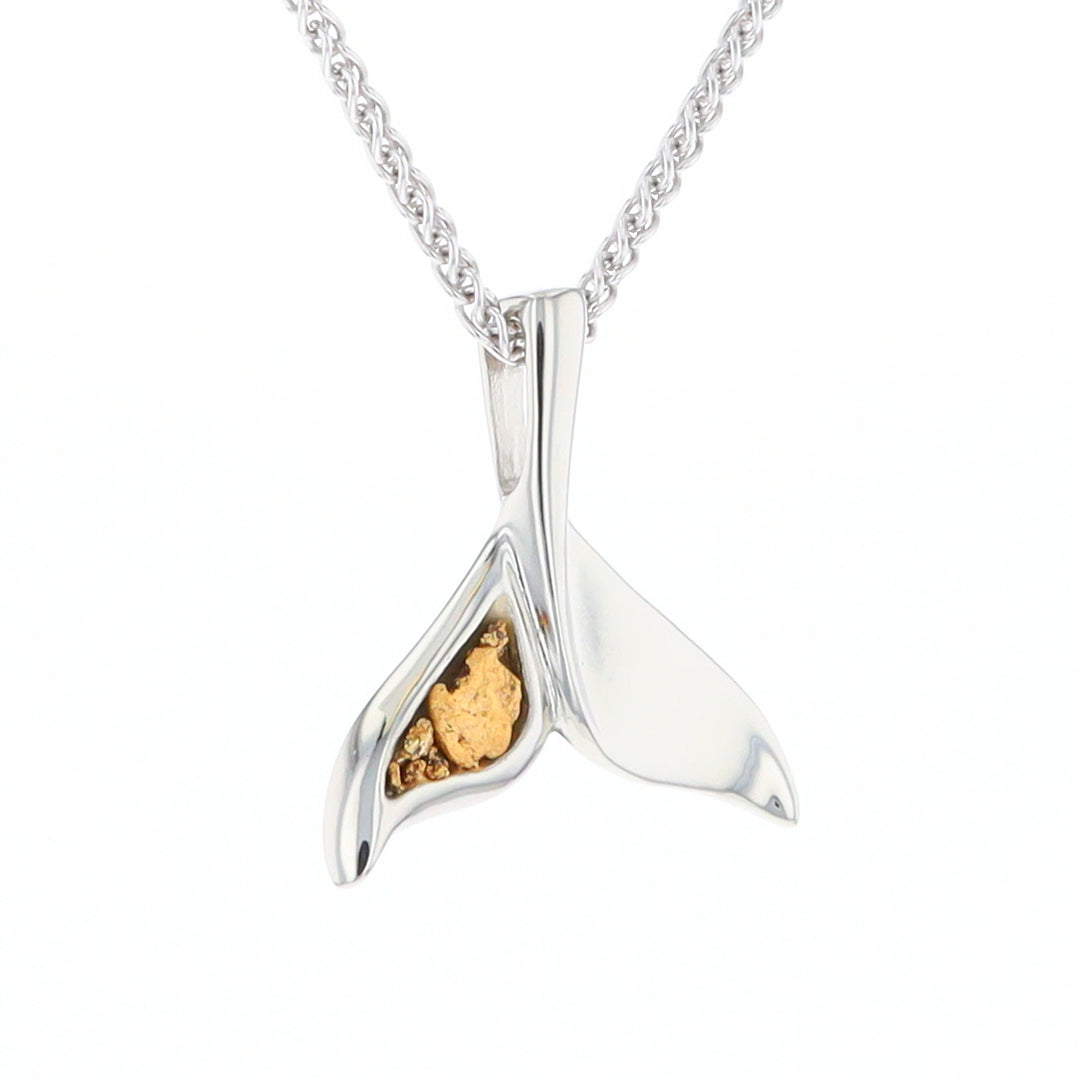 Whale Tail Natural Nuggets Inlaid Sea Life Medium White Gold Pendant