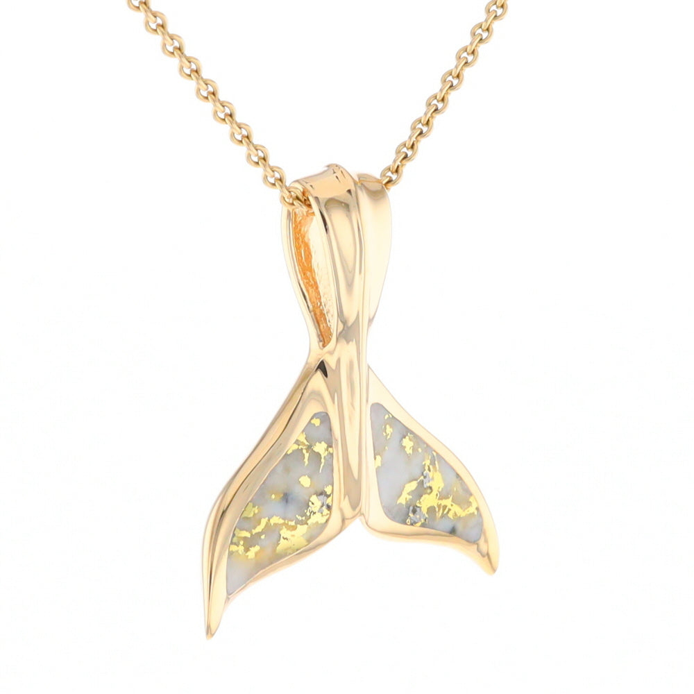 Whale Tail Necklaces Natural Gold Quartz Inlaid Sea Life Pendant