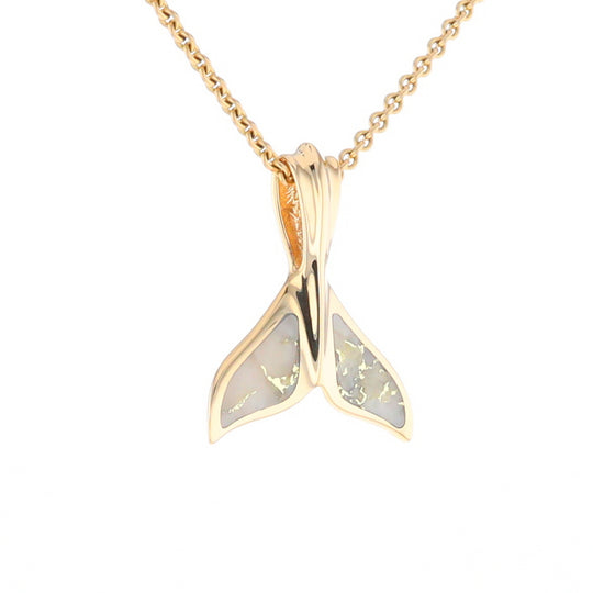 Whale Tail Necklaces Gold Quartz Double Sided Inlaid Sea Life Pendant