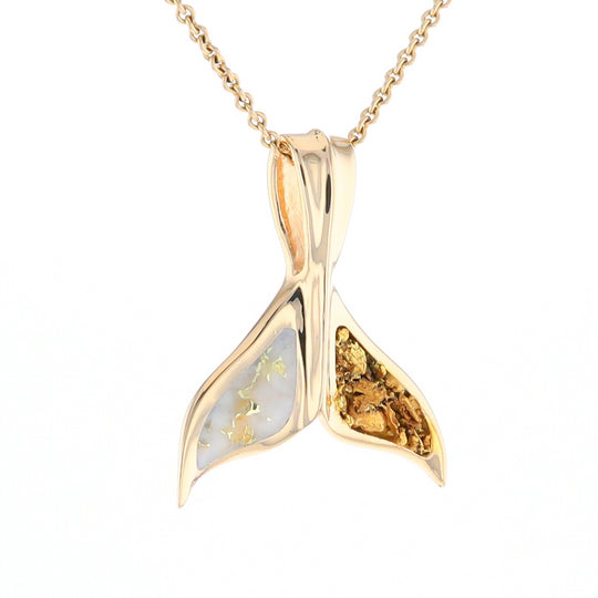 Whale Tail Necklaces Natural Gold Quartz and Nuggets Inlaid Pendant (G1)