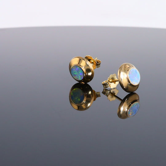 Opal Earrings Round Inlaid Design Studs