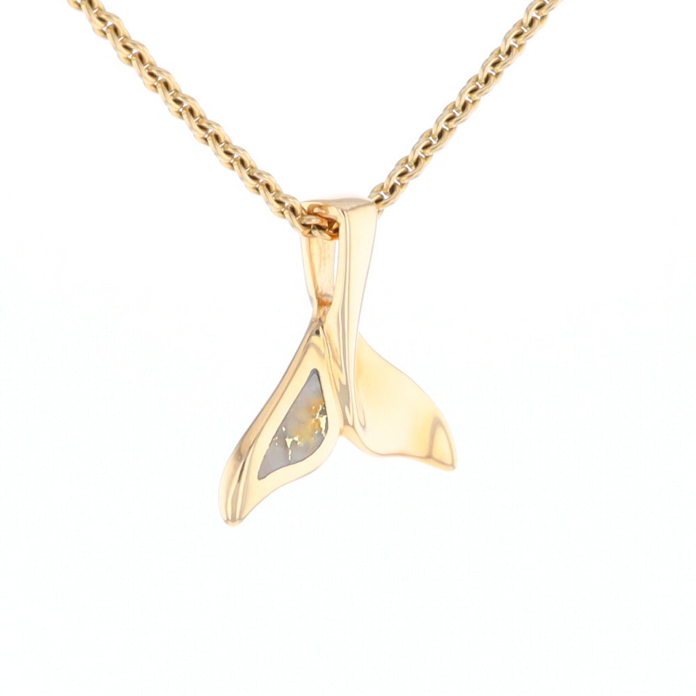 Whale Tail Gold Quartz Single Sided Inlaid Sea Life Pendant