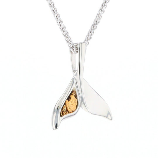 Whale Tail Natural Nuggets Inlaid Sea Life Medium White Gold Pendant