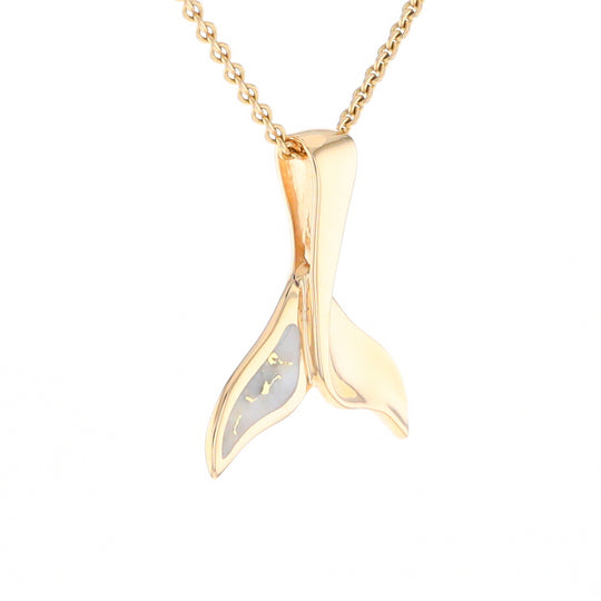 Whale Tail Gold Quartz Single Sided Inlaid Sea Life Pendant