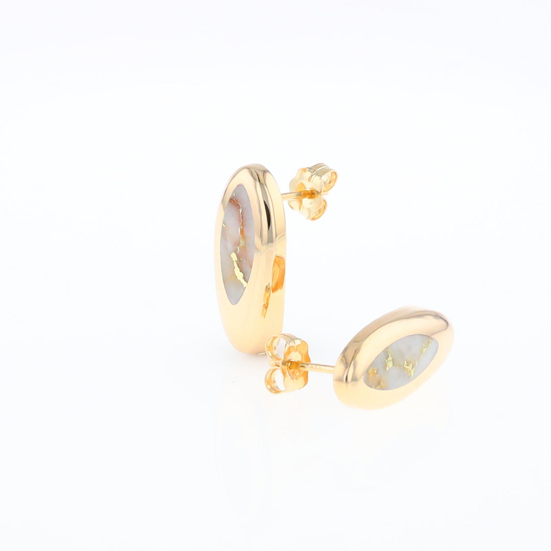 Oval Gold Quartz Inlaid Earrings - G2
