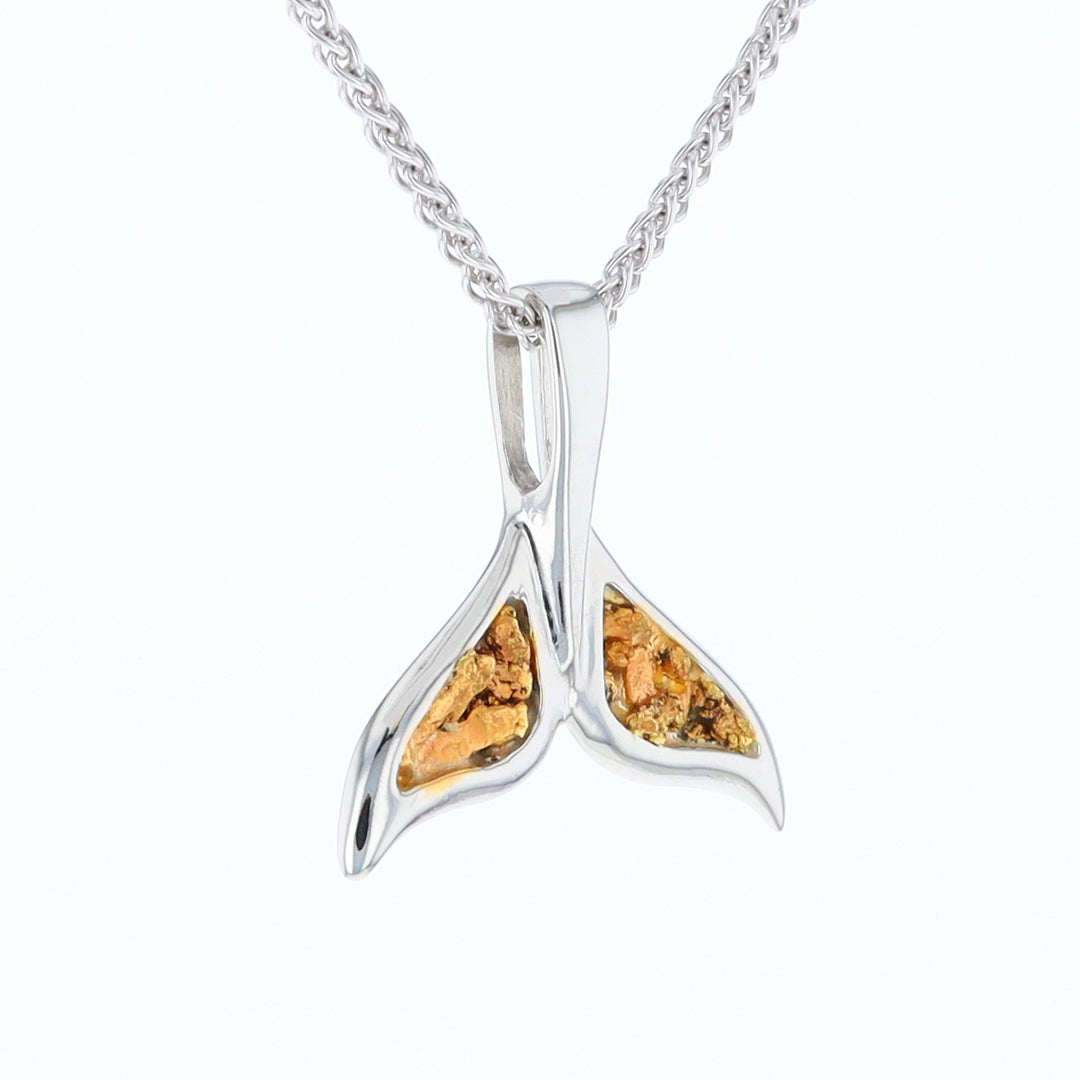 White Gold Whale Tail Pendant Natural Nuggets Double Inlaid Sea Life Pendant