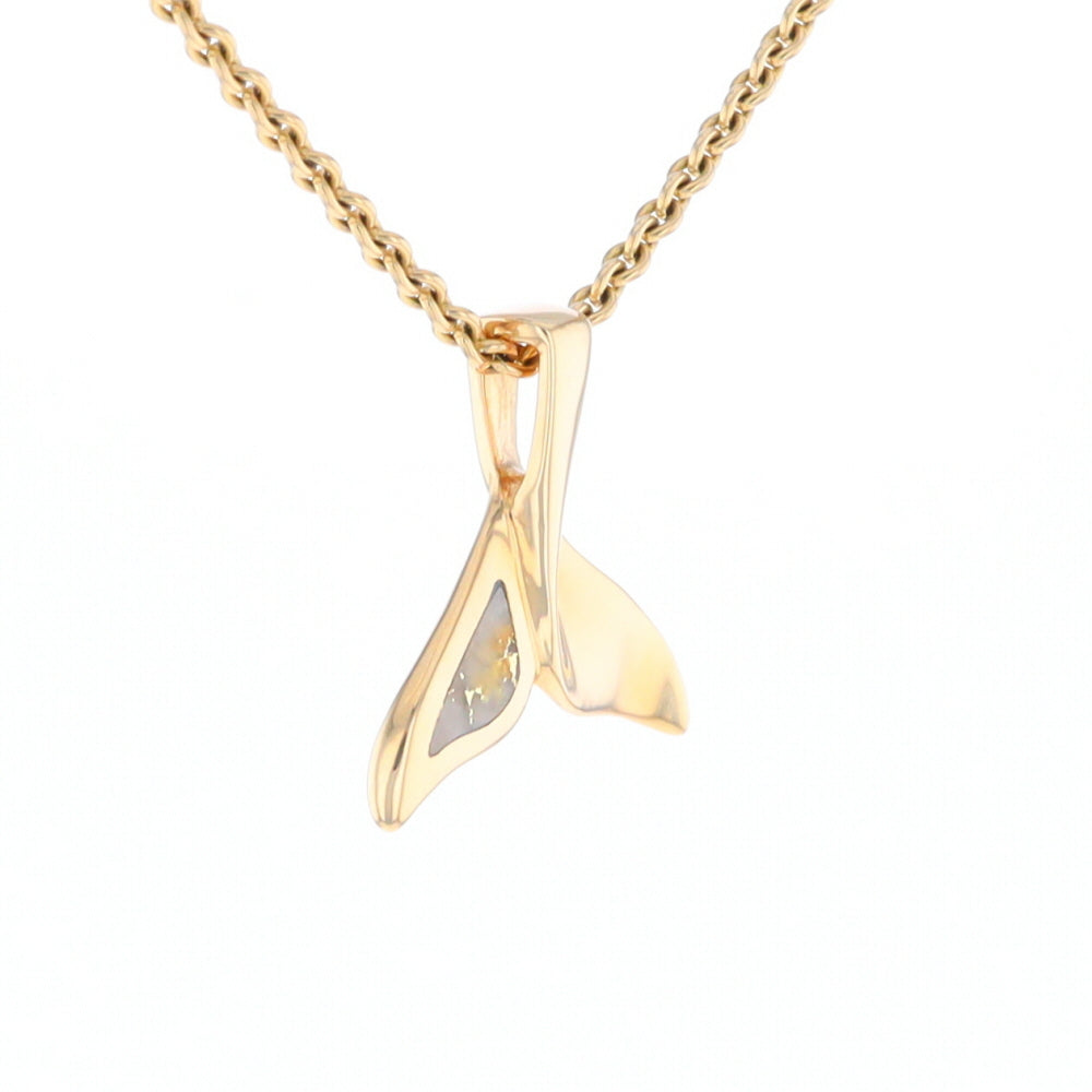 Whale Tail Gold Quartz Single Sided Inlaid Sea Life Pendant