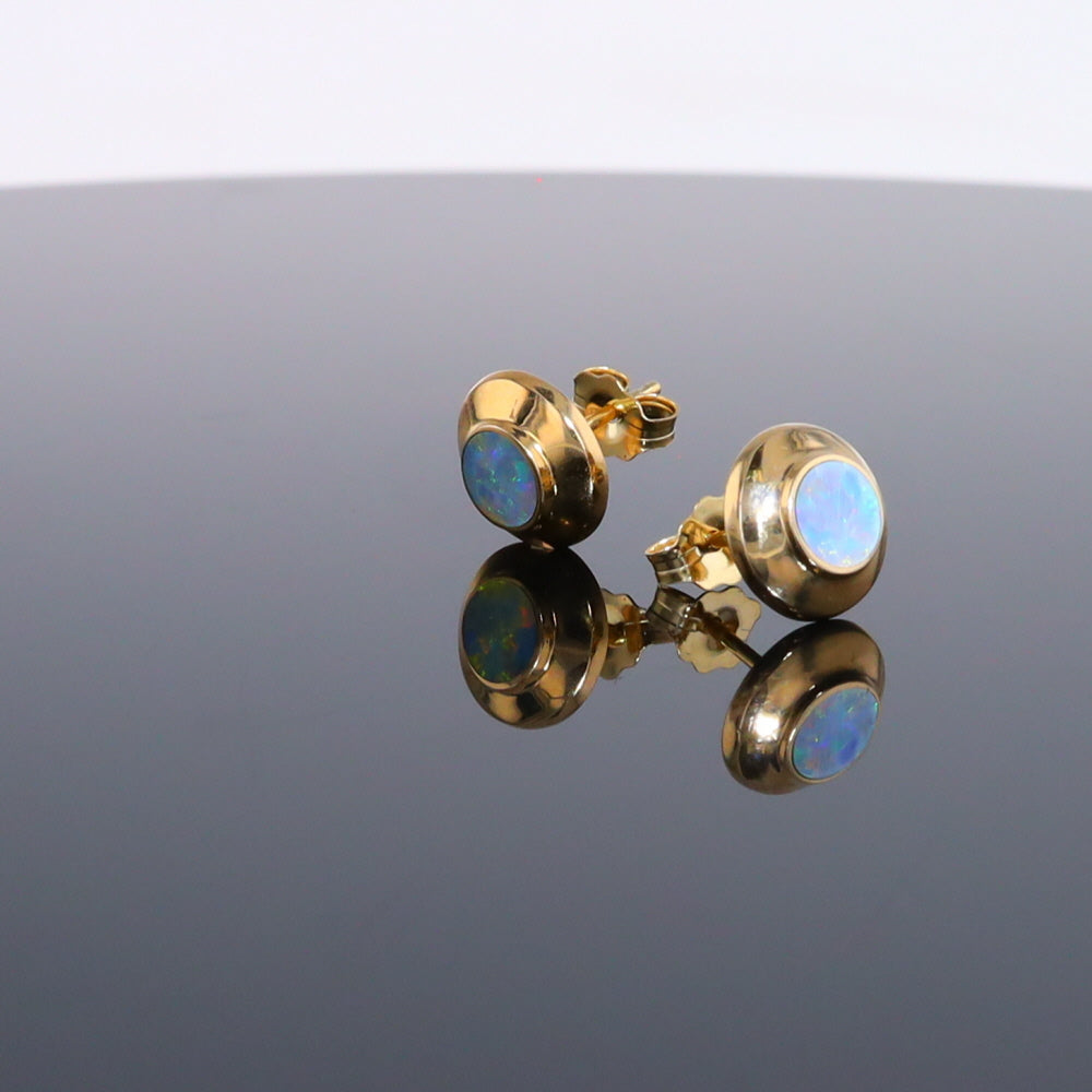 Opal Earrings Round Inlaid Design Studs