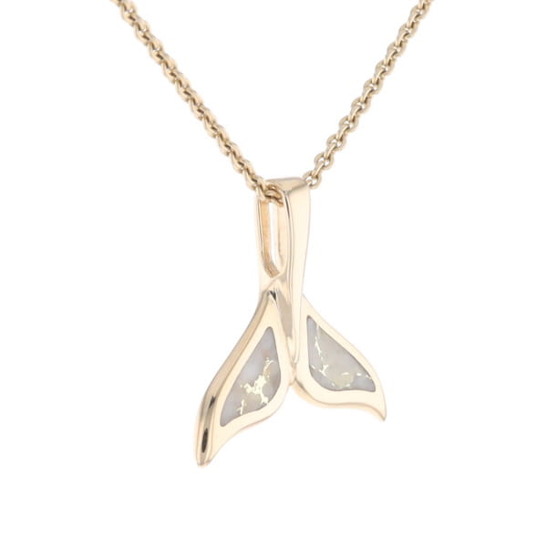 Whale Tail Necklaces Natural Gold Quartz Double Sided Inlaid Pendant