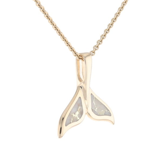 Whale Tail Necklaces Natural Gold Quartz Double Sided Inlaid Pendant