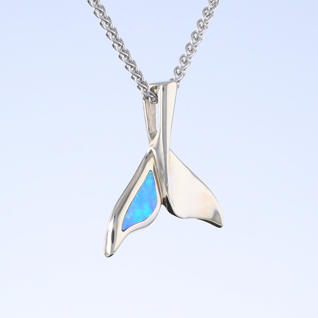 Whale Tail Pendant Natural Opal Single Sided Inlaid Sea Life Pendant