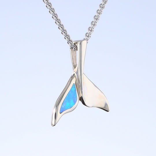 Whale Tail Pendant Natural Opal Single Sided Inlaid Sea Life Pendant