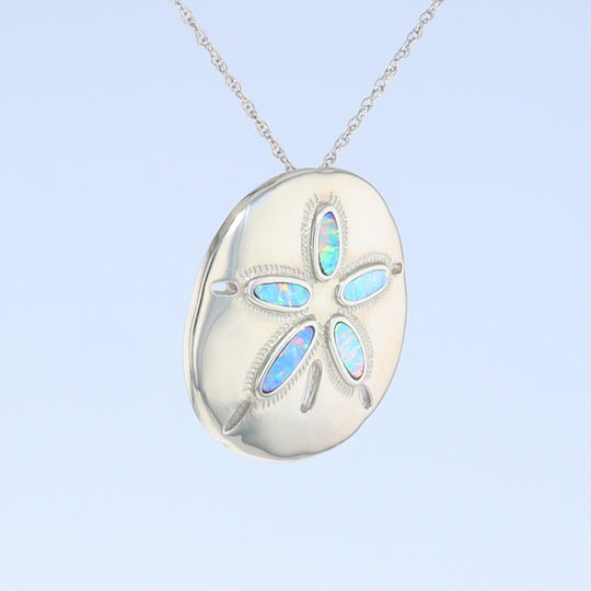 Opal Pendant Inlaid Realistic Sand Dollar Sea Life Design