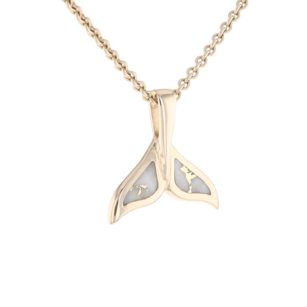 Whale Tail Gold Quartz Double Sided Inlaid Sea Life Pendant