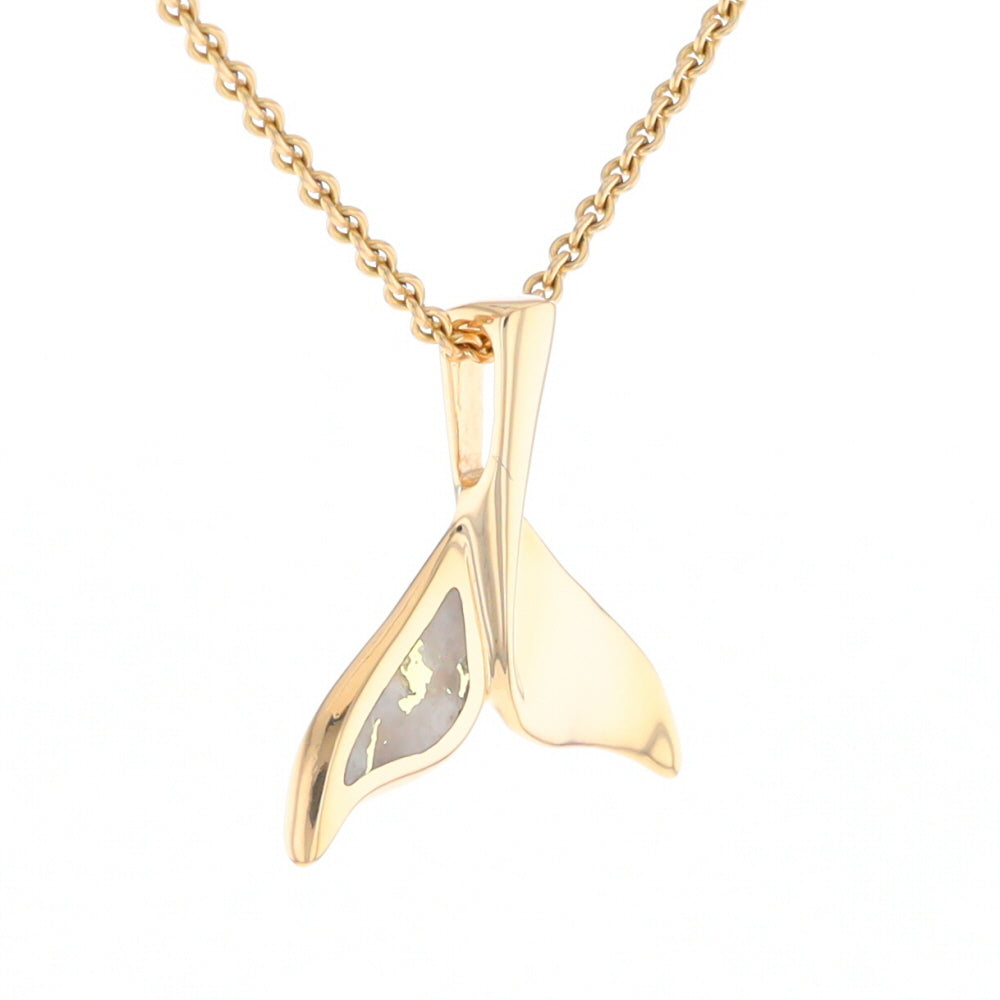 Whale Tail Necklaces Single Sided Gold Quartz Inlaid Sea life Pendant