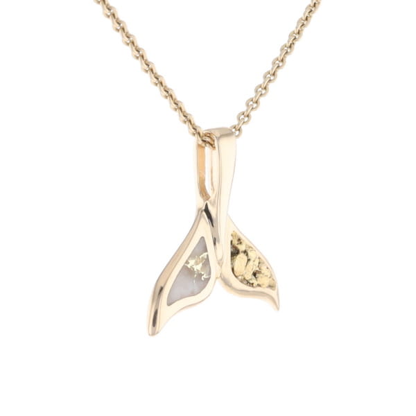 Whale Tail Necklaces Natural Gold Quartz and Nuggets Inlaid Pendant