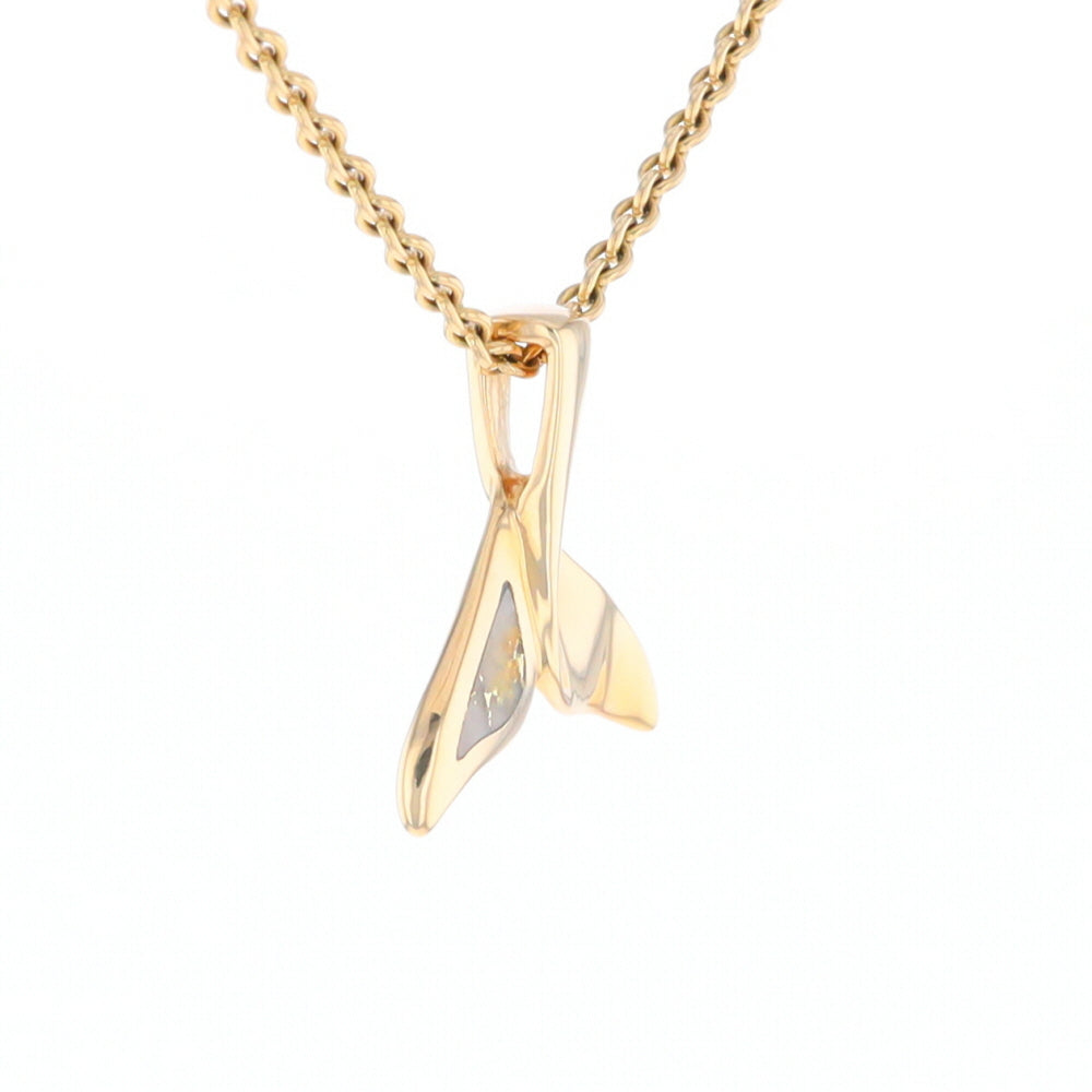 Whale Tail Gold Quartz Single Sided Inlaid Sea Life Pendant