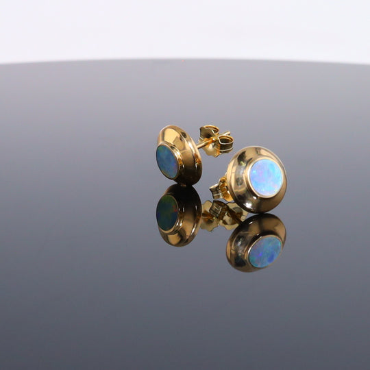 Opal Earrings Round Inlaid Design Studs