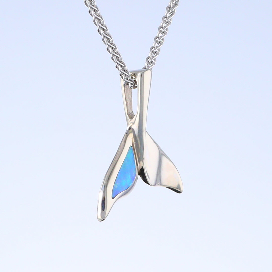Whale Tail Pendant Natural Opal Single Sided Inlaid Sea Life Pendant
