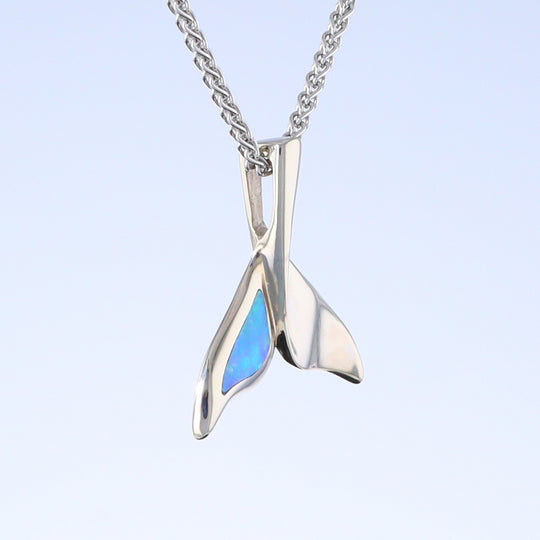 Whale Tail Pendant Natural Opal Single Sided Inlaid Sea Life Pendant
