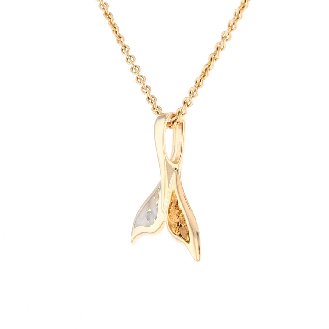 Whale Tail Necklaces Natural Gold Quartz and Nuggets Inlaid Pendant