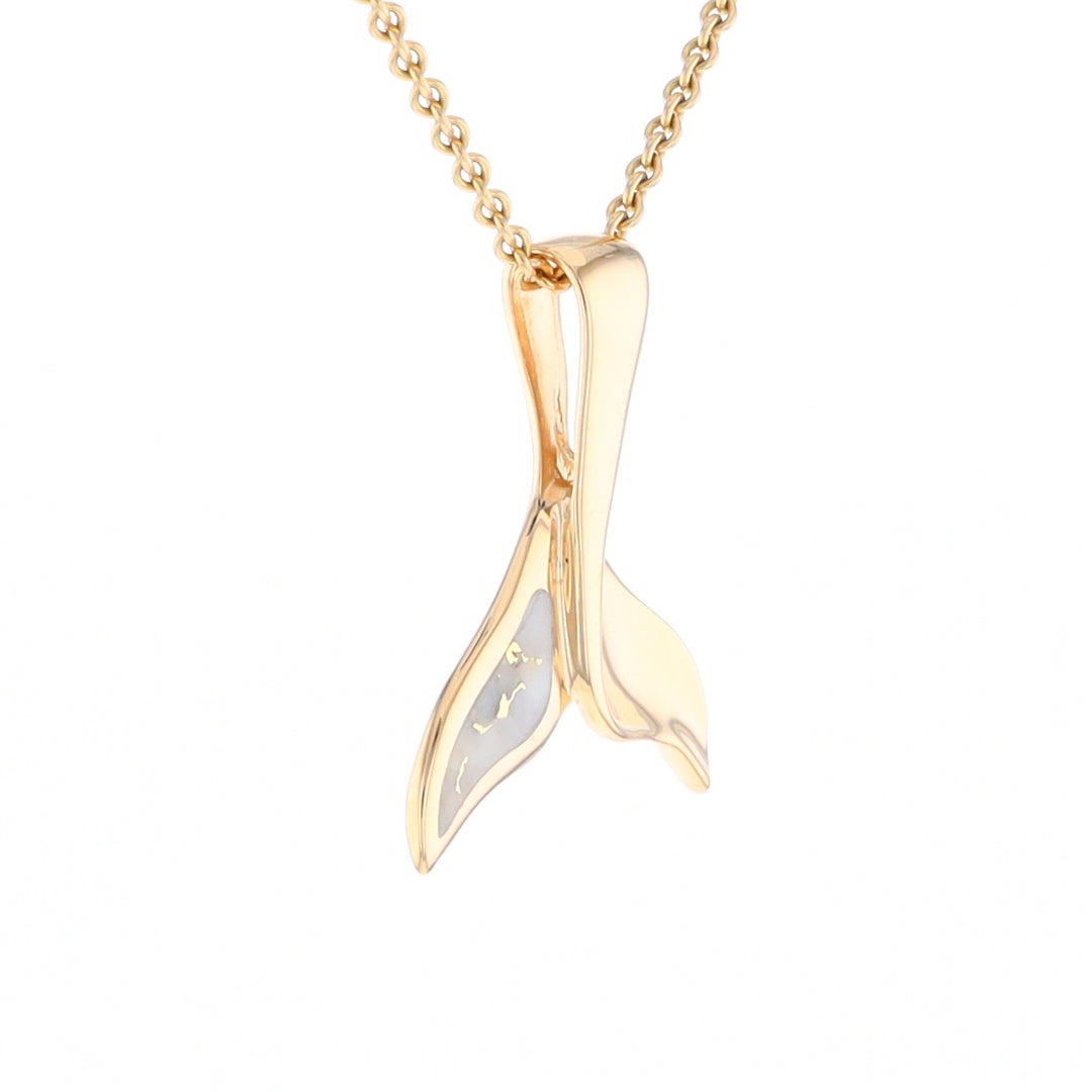 Whale Tail Gold Quartz Single Sided Inlaid Sea Life Pendant