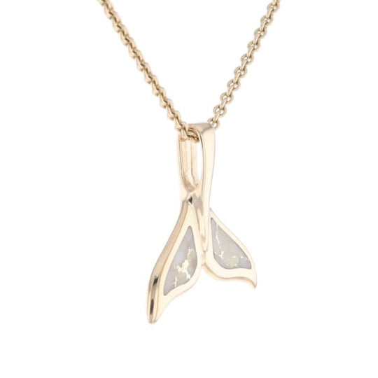 Whale Tail Necklaces Natural Gold Quartz Double Sided Inlaid Pendant