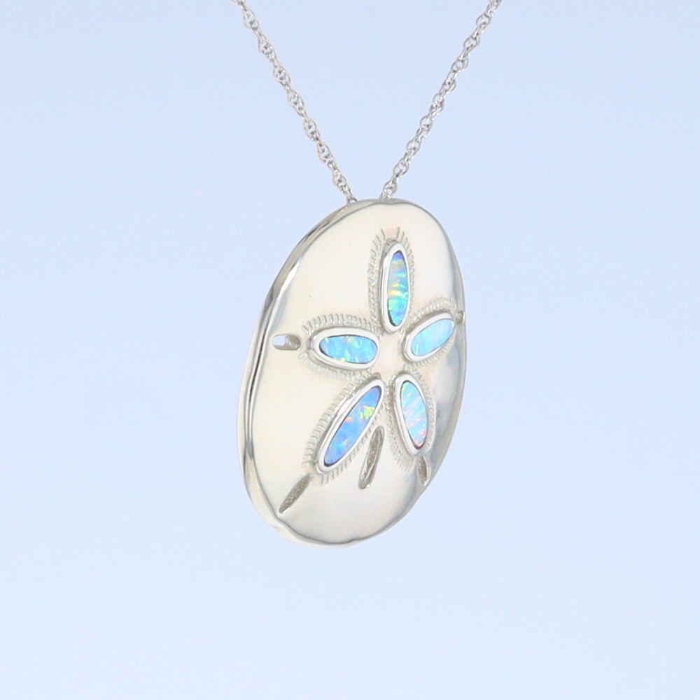 Opal Pendant Inlaid Realistic Sand Dollar Sea Life Design