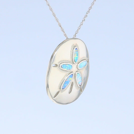 Opal Pendant Inlaid Realistic Sand Dollar Sea Life Design