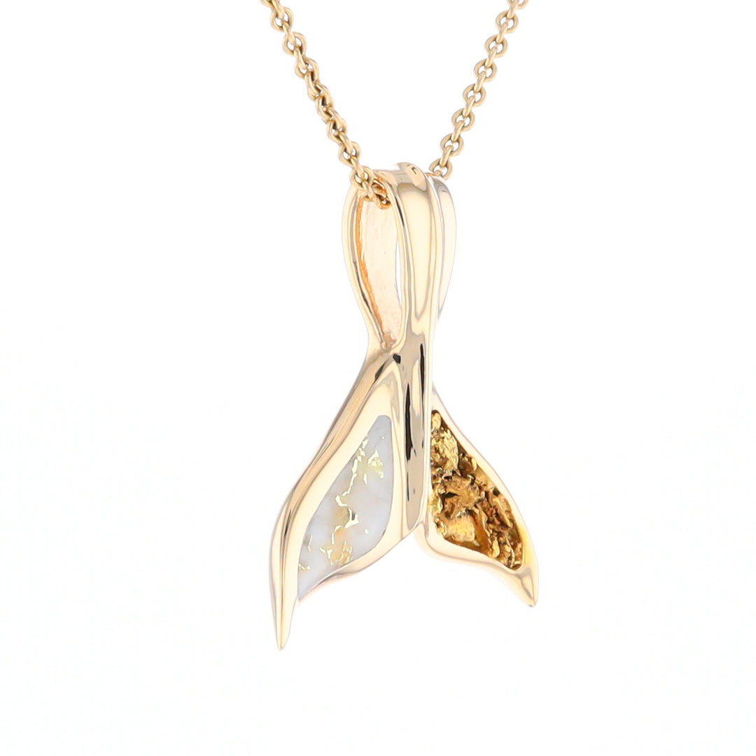 Whale Tail Necklaces Natural Gold Quartz and Nuggets Inlaid Pendant (G1)