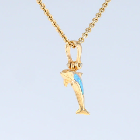 Opal Pendant Inlaid Realistic Dolphin Sea Life Design