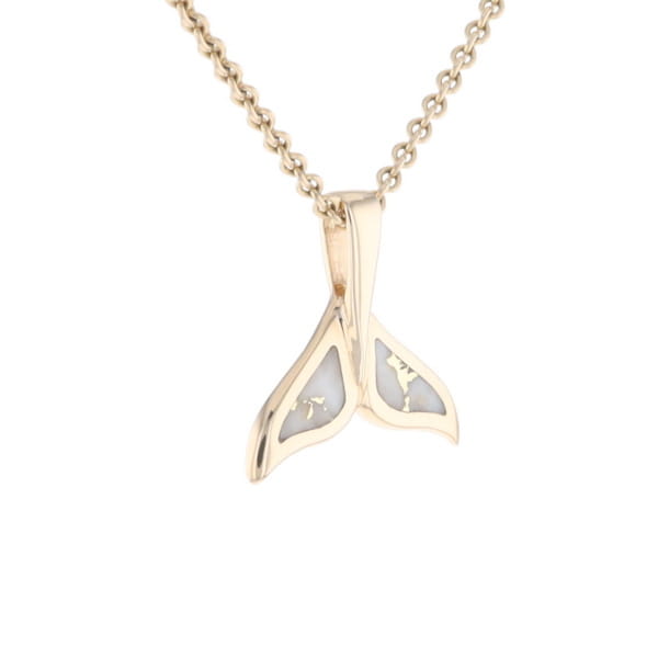 Whale Tail Gold Quartz Double Sided Inlaid Sea Life Pendant