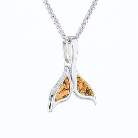 White Gold Whale Tail Pendant Natural Nuggets Double Inlaid Sea Life Pendant