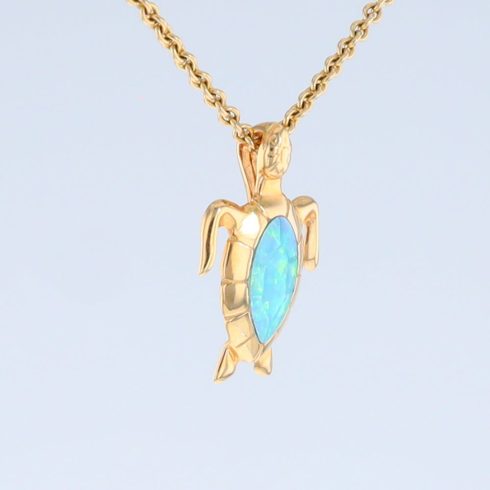 Opal Pendant Inlaid Realistic Design Sea Turtle