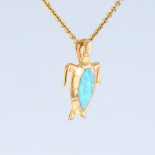 Opal Pendant Inlaid Realistic Design Sea Turtle