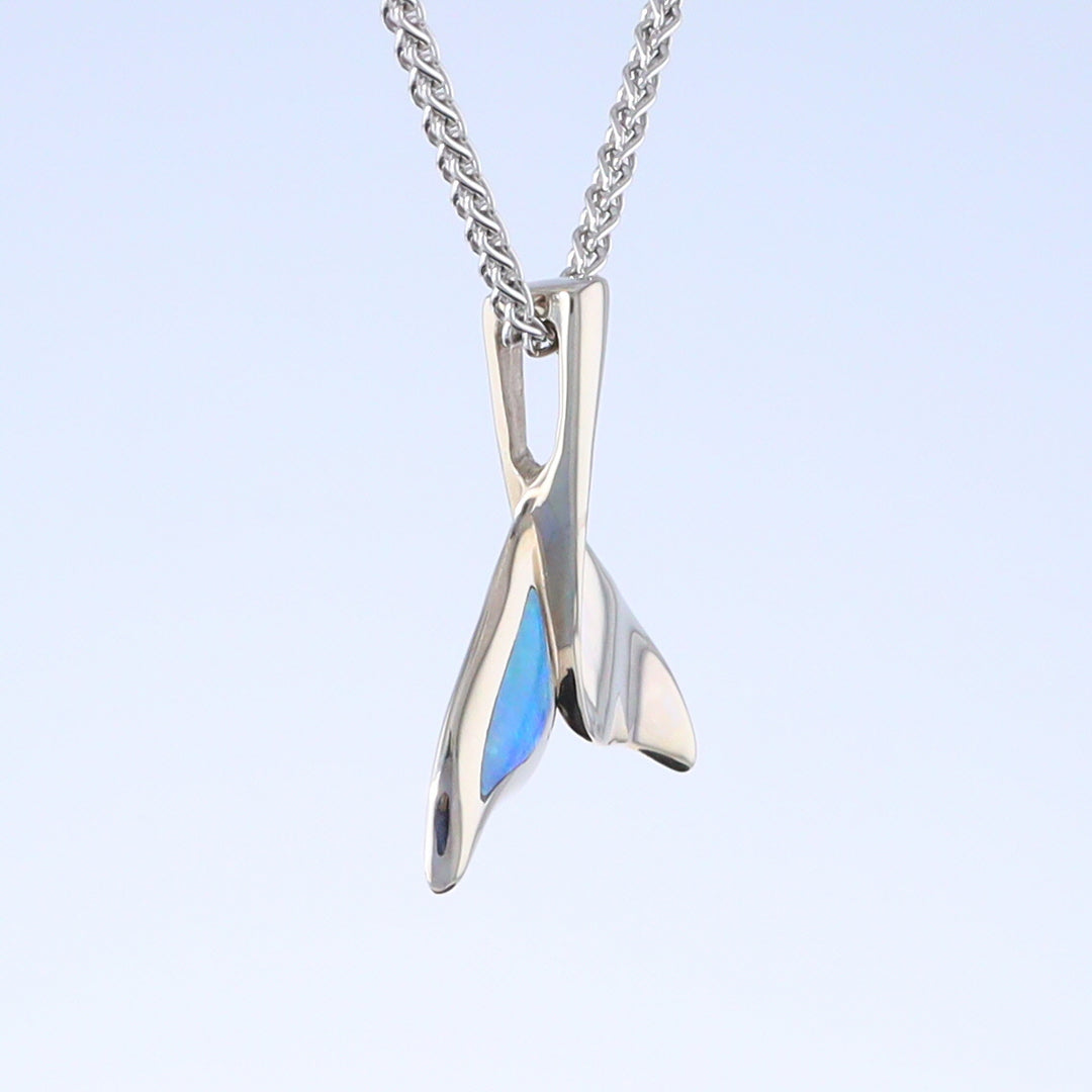 Whale Tail Pendant Natural Opal Single Sided Inlaid Sea Life Pendant